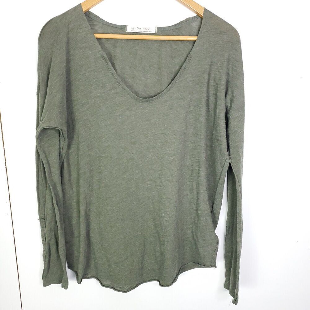 We The Free Top Womens S Olive Green Grunge‎ Y2K U Neck Snap Wrists Casual